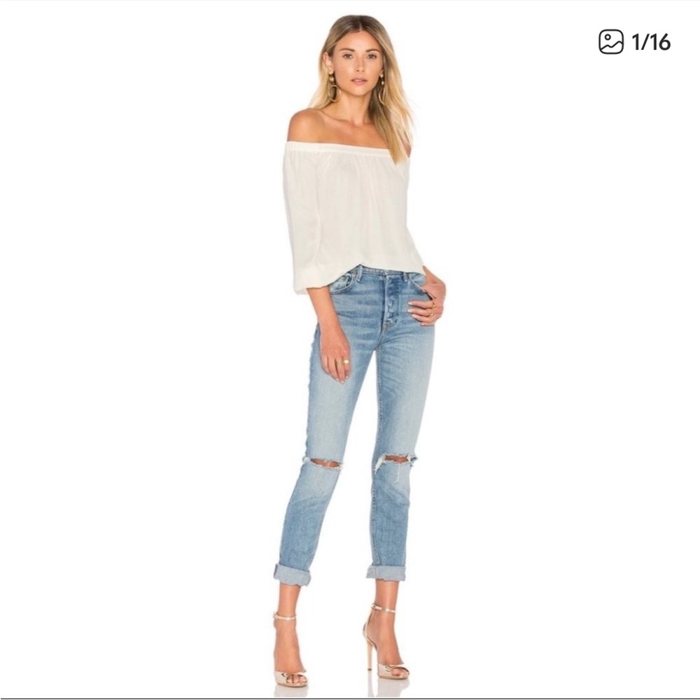 L'Academie Elastic Off The Shoulder Top Ivory XS